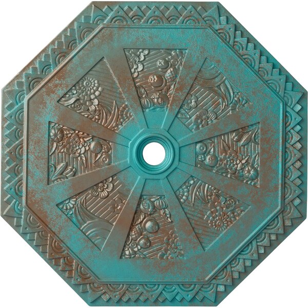 Ekena Millwork Spring Octagonal Medallion (Canopies up to 3"), 29 1/8"OD x 2 1/4"ID x 1 1/8"P, Copper Green Patina CM30SPCGS - main